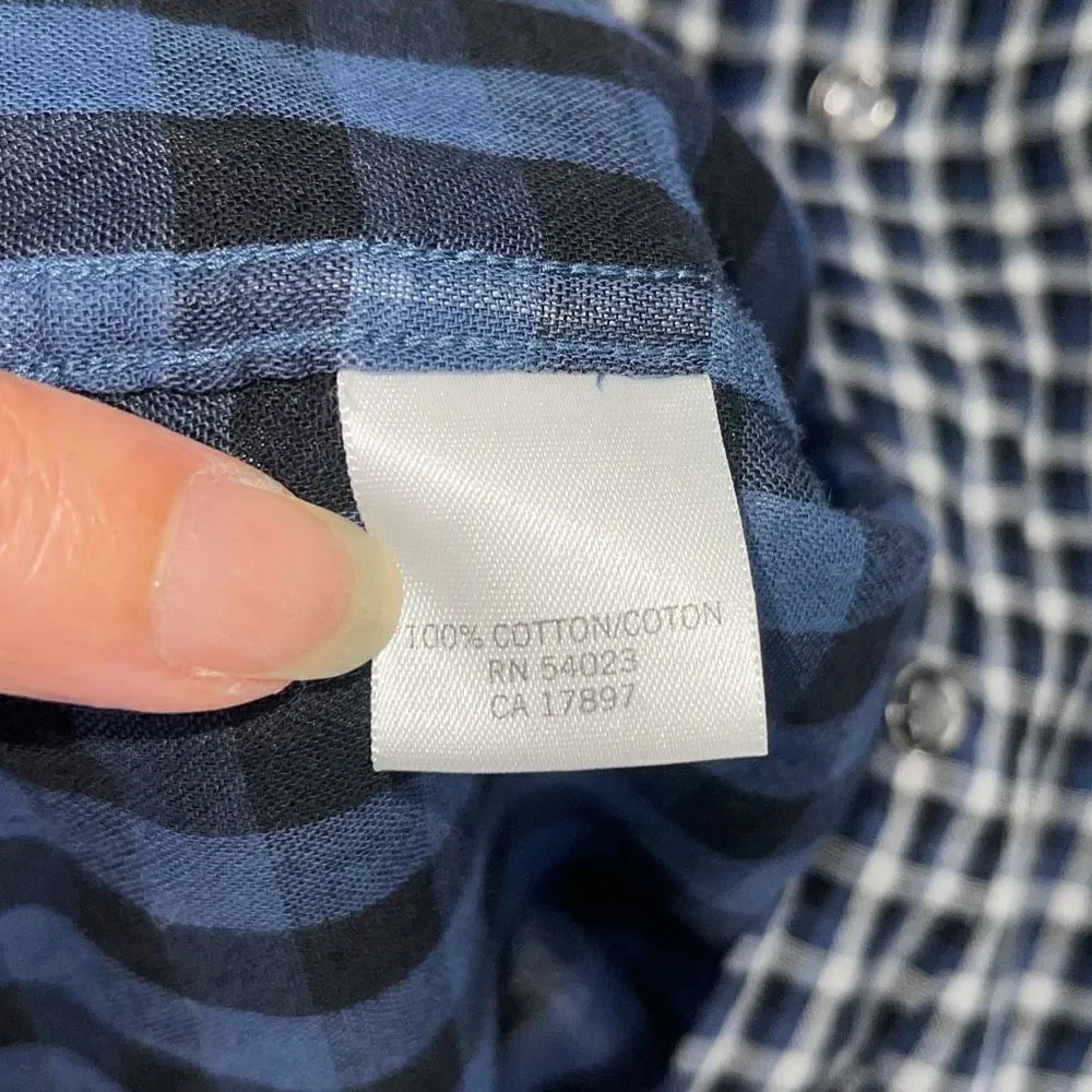 Banana Republic Mens Plaid Cotton Snap Button Long‎ Sleeve Shirt Blue Medium